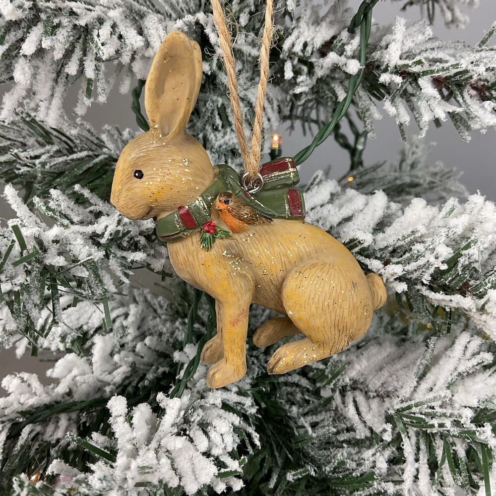 Christmas Tree Ornament-Festive Rabbit Wearing Scarf-The Bridge Collection